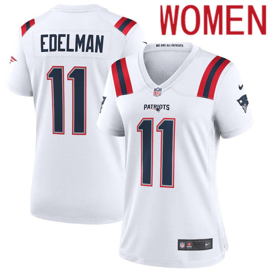 Women New England Patriots #11 Julian Edelman Nike White Team Game NFL Jersey->women nfl jersey->Women Jersey